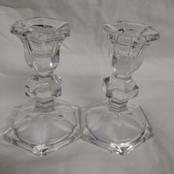 Val St. Lambert Lead Crystal Candle Holders - Picture 2 of 3